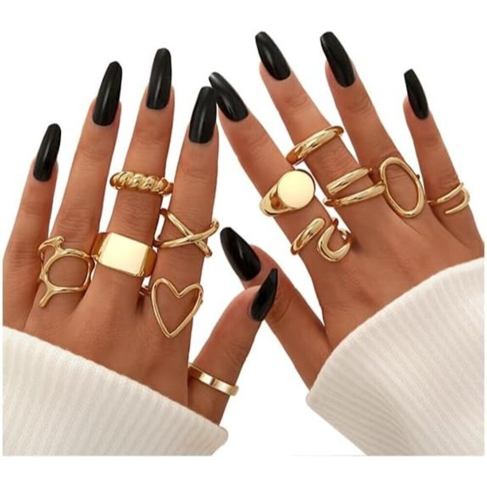 Women Gold Knuckle Ring 18K Plated Open Stacking Adjustable Chunky Rings Gift